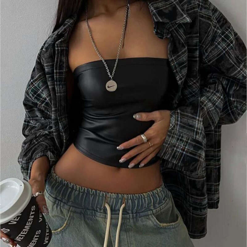 Autumn New Women's Fashion PU Leather Base Sexy Hot Girl Crop Top Vest B5