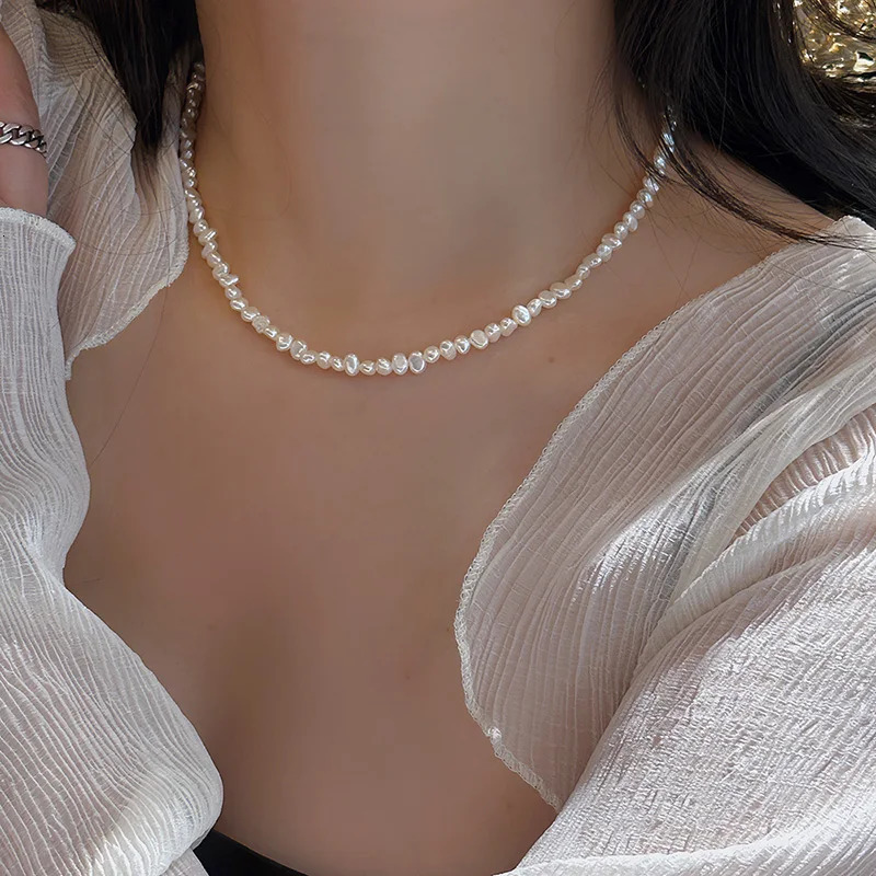 4-5mm Baroque Freshwater Pearl Necklaces with 5cm Extend Chain 925 Sterling Silver 38 45 50cm Necklaces Jewelry Gift 2025 250712