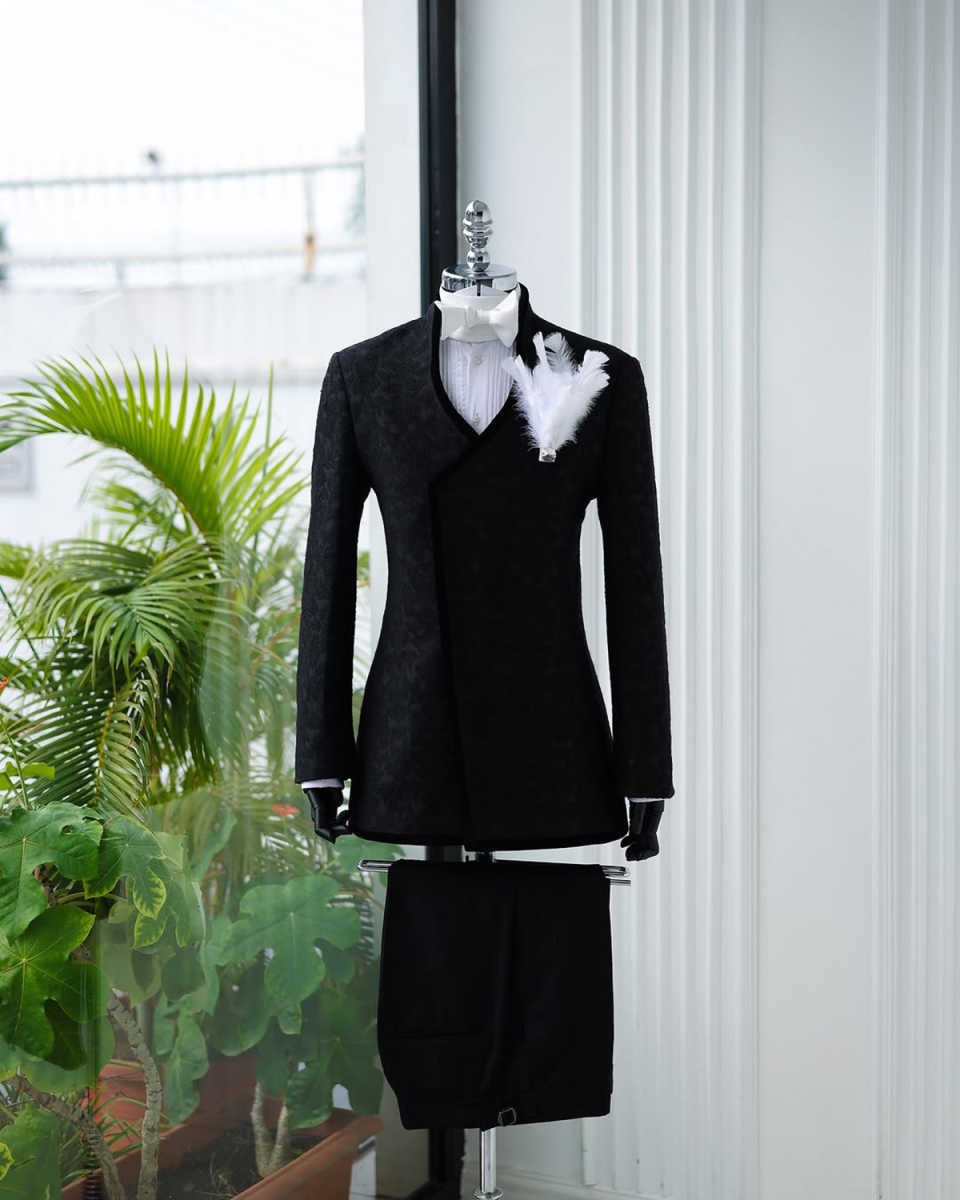 Hot Selling Jacquard Men's Suits Slim Fit 2 Pieces Jacket With Pants One Button Groom Clothing Customized