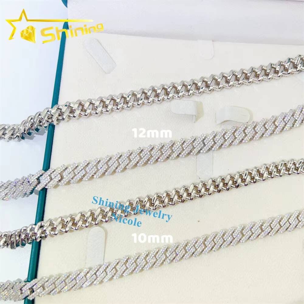 Hot Sale Wholesale Price 925 Sterling Silver 10mm 12mm GRA Certificate Iced Out Moissanite Cuban Link Chain