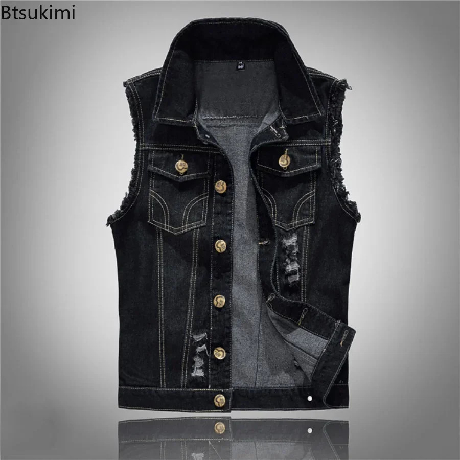 2025 Mens Fashion Jeans Sleeveless Jacket Vest Male Black Blue Denim Jeans Vest Man Cow Outdoors Waistcoat Mens Jacket Vest 250717