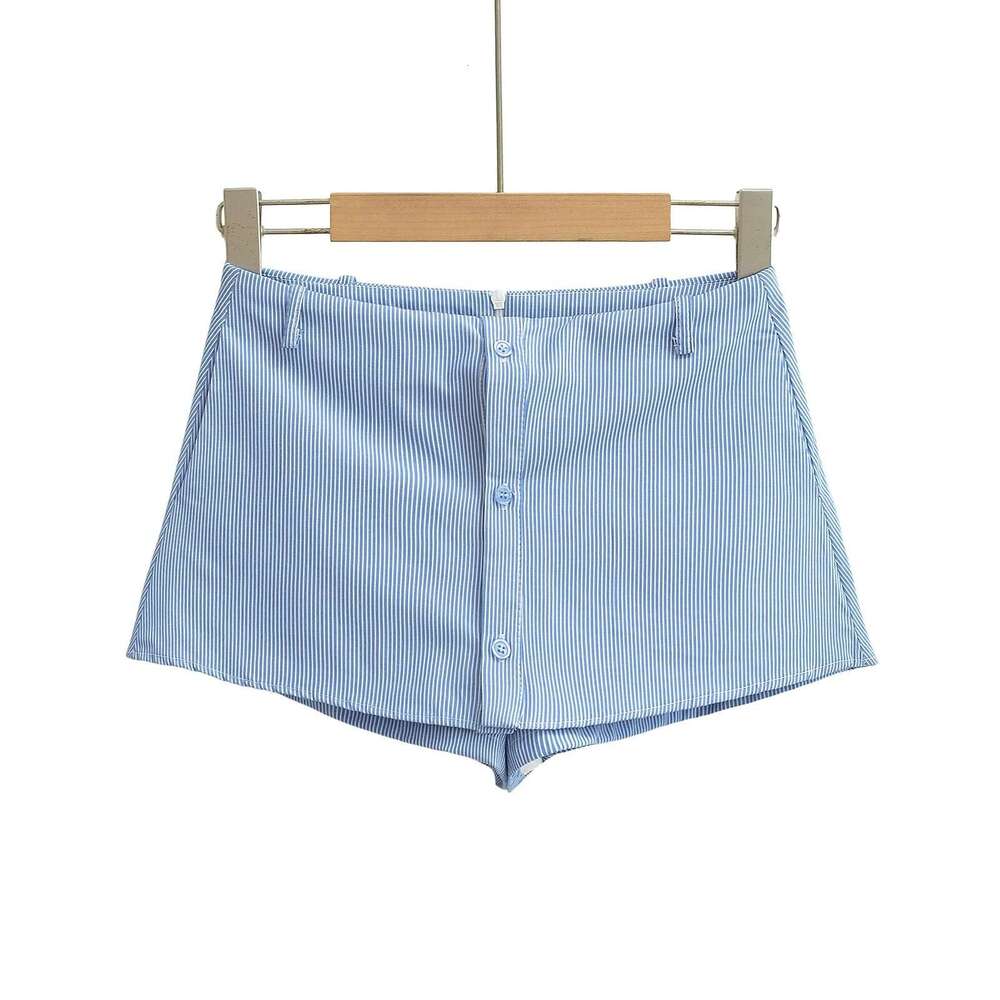 College Hem Anti-Exposure Shirt Half Pants Women Summer American Style Versatile Striped A-Line Short Skirt B5