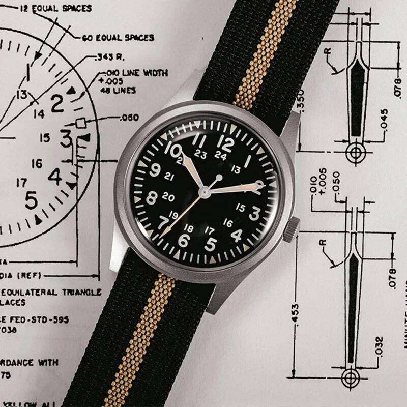 2025 New RDUNAE RA03 34.5mm Military Men Vintage Quartz Watch G10 Miyota 2035 Watches K1 Mineral Glass Stainless Steel Wristwatc free shipping