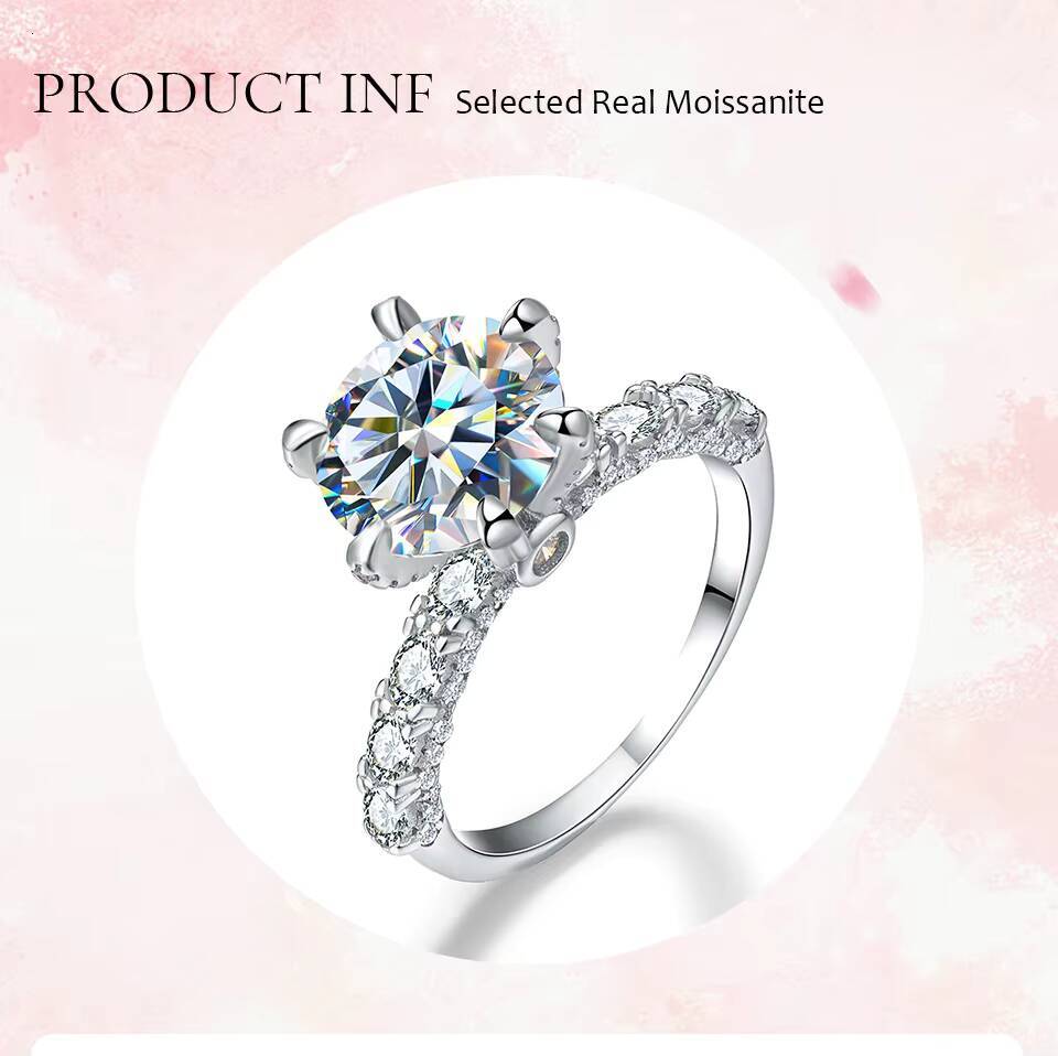 Wholesale GRA Moissanite Ring Sterling SilverJewelry Unique 1 2 3 5 Ct Round Shape Diamond 925 Sterling Silver Ring for Women