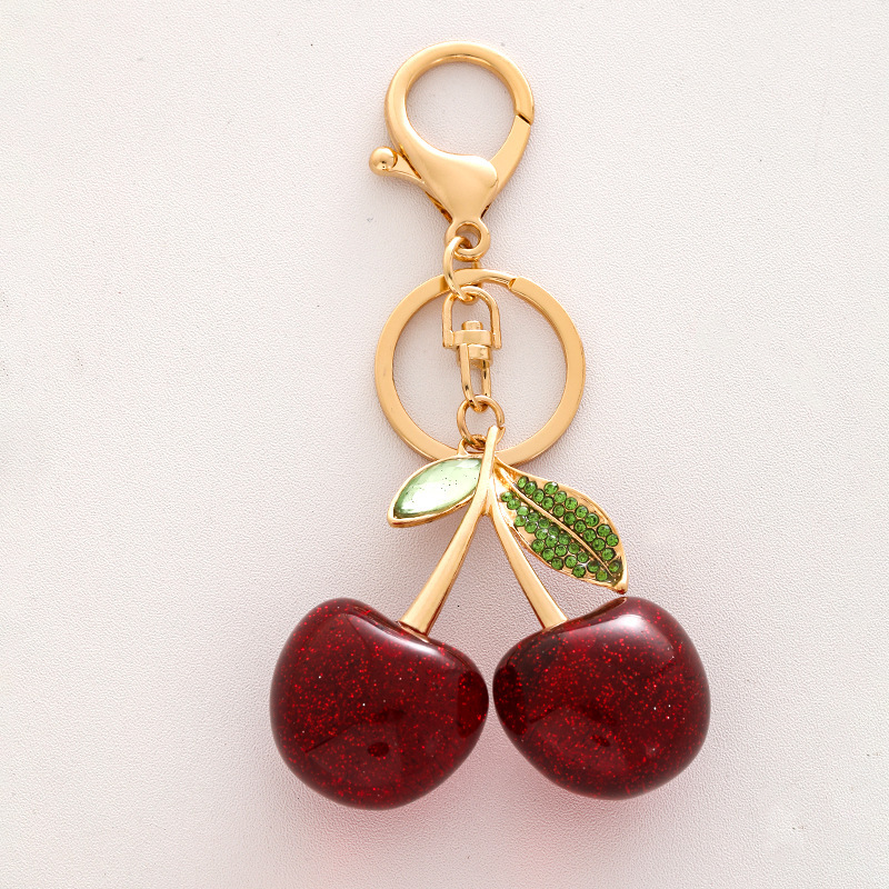 Diamond-in Cherry Bag Charms Fashionable Fruit Metal Keychain Hanging Accessories Women's Bag Accessories