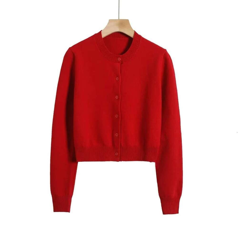 New Style Women's Fashion Hot Girl Round Neck Knitted Button Cardigan Slim Sweet Short Top B5