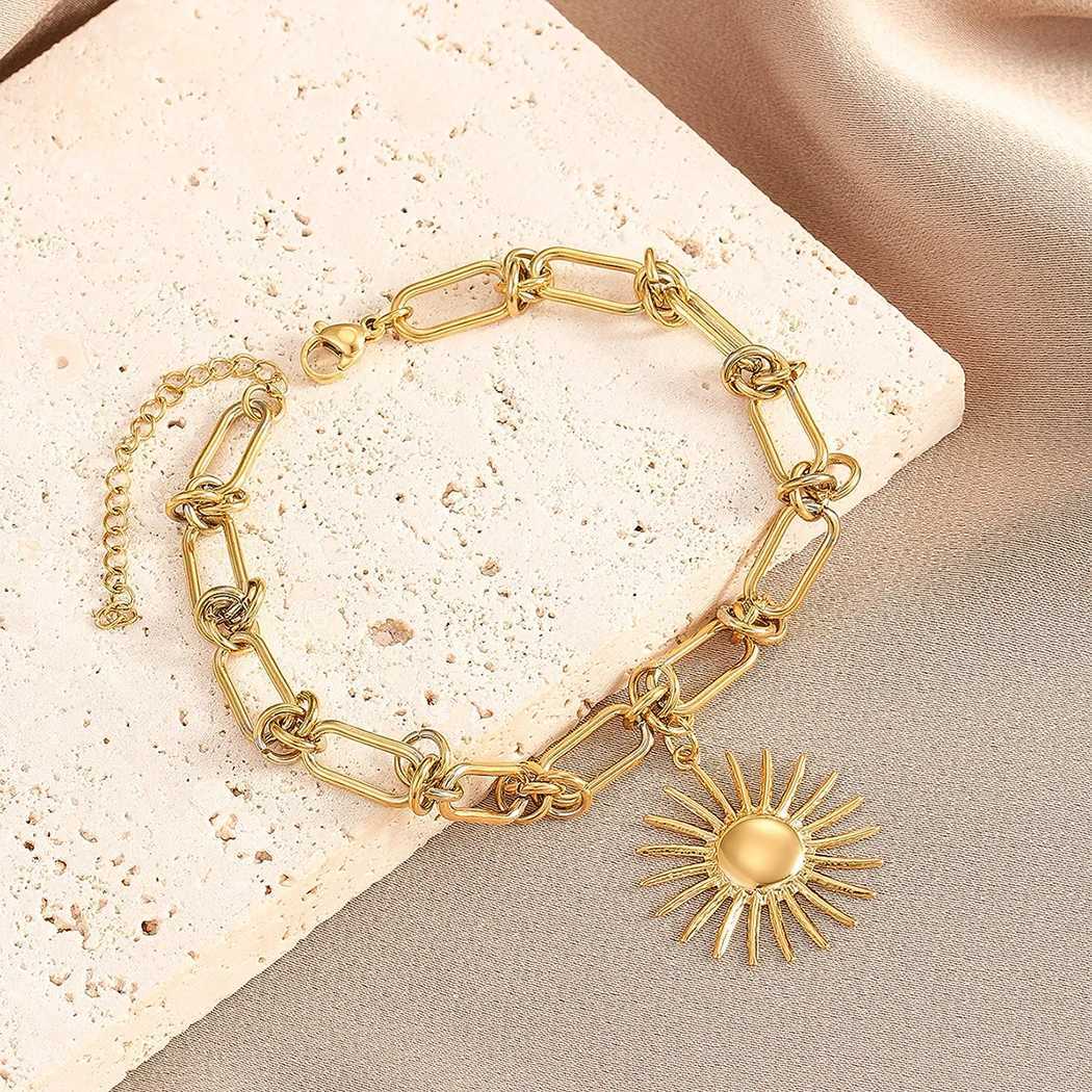 2025 100% Sun Pendant Bracelet Stainless Steel Minimalist Paperclip Chain Bracelets for Women Jewelry Birthday Gift X2507181