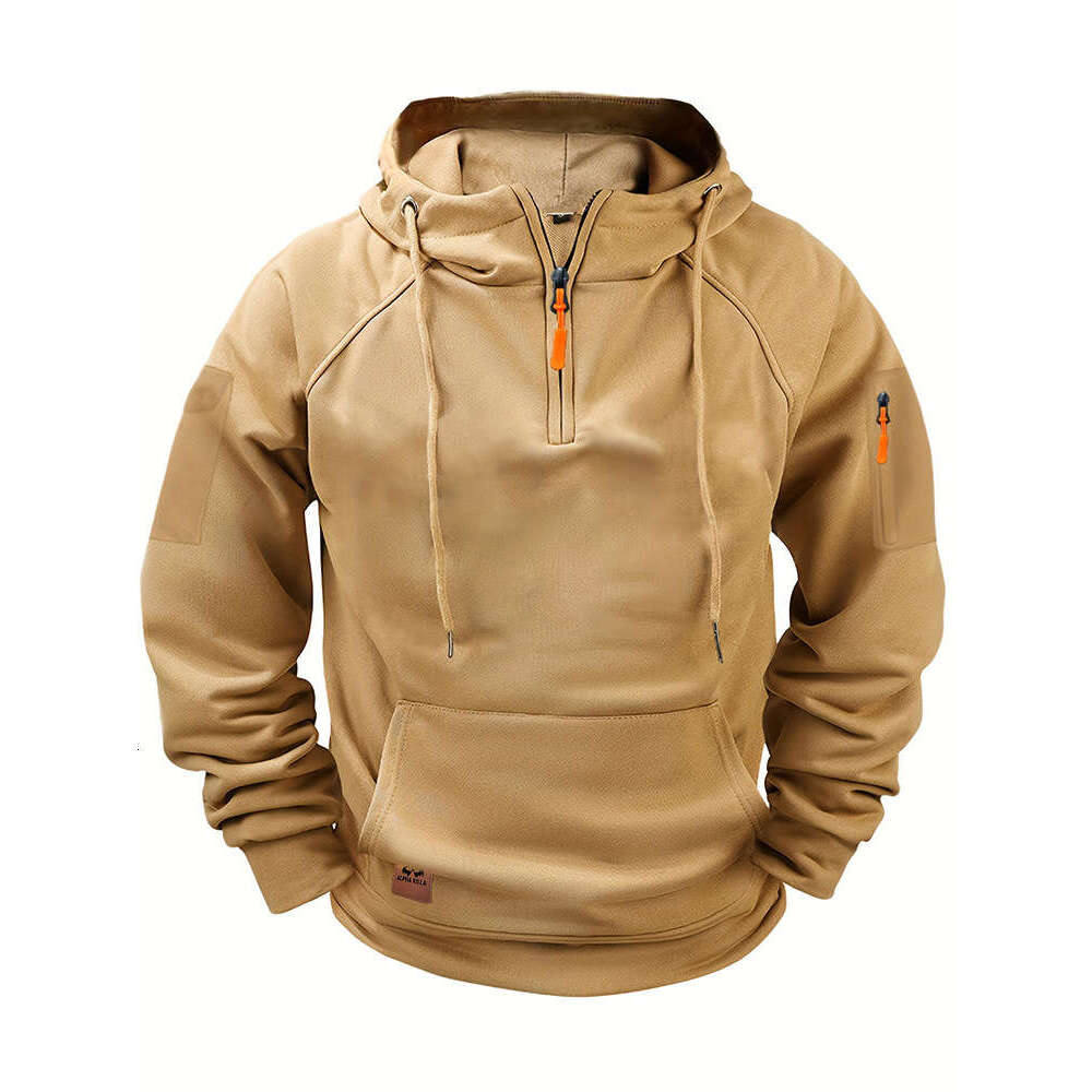 Spring Autumn Men's Hoodie With Arm Zippers Multiple Pockets Pullover Sports Casual Sweatshirt B5