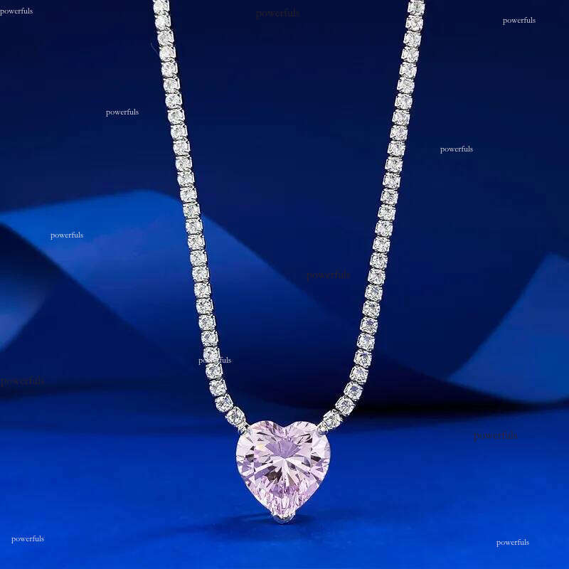 2024 Choucong Heart Pendant Sparkling Jewelry Real Sterling Sier Pink Large Moissanite Dia Gemstones Party Elegant Women Wedding Tennis Necklace
