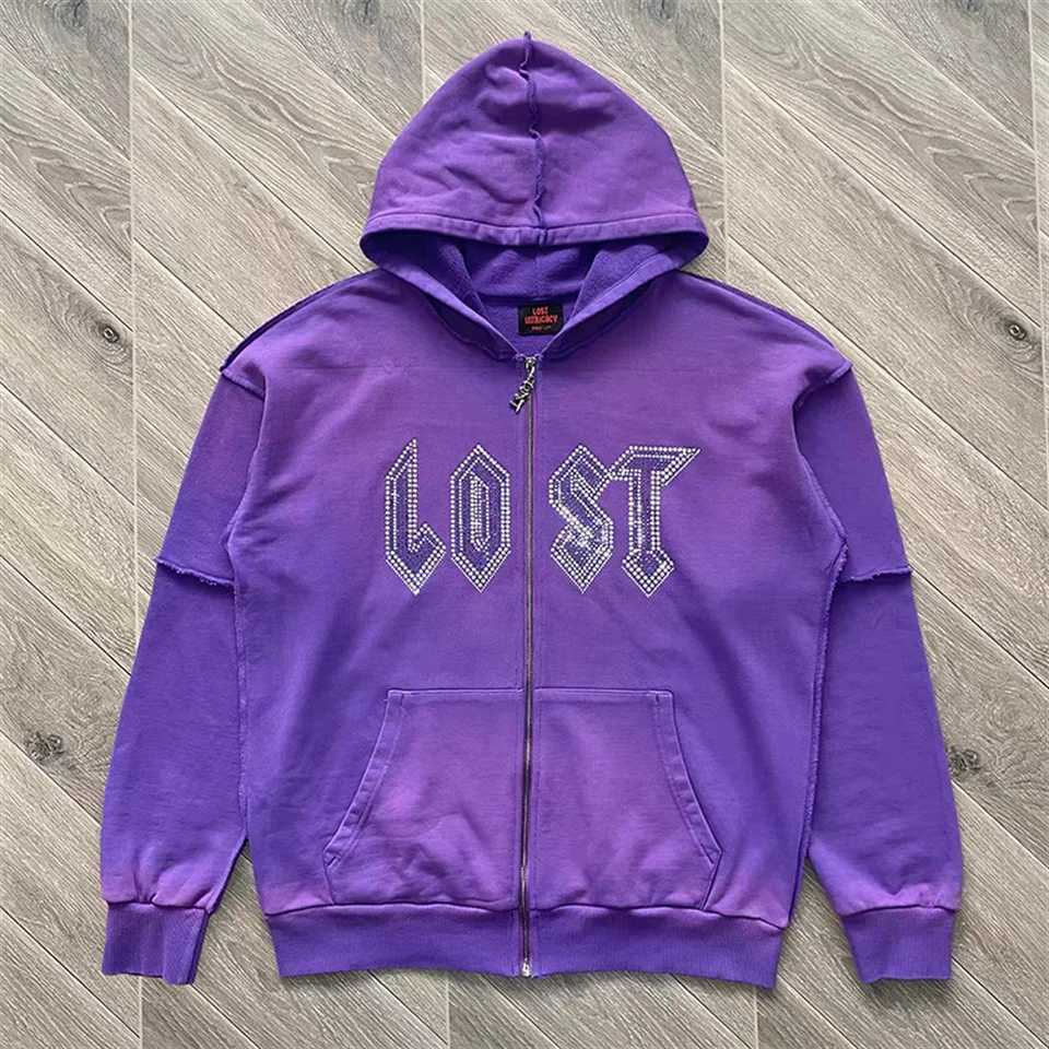 Washed Lost Intricacy Set With DIAMONDs Rhinestone Zip Up Hoodie Men Women 1 1 High Quality Streetwear Hooded X250718