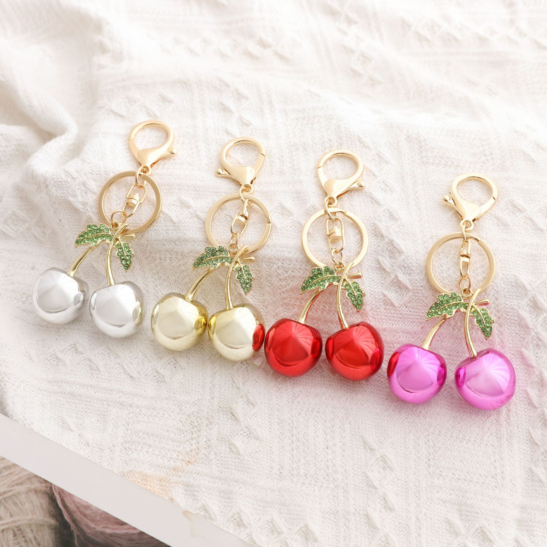 Free Shipping Resin Cherry Bag Charms Creative Fruit Metal Keychain Car Fruit Decoration
