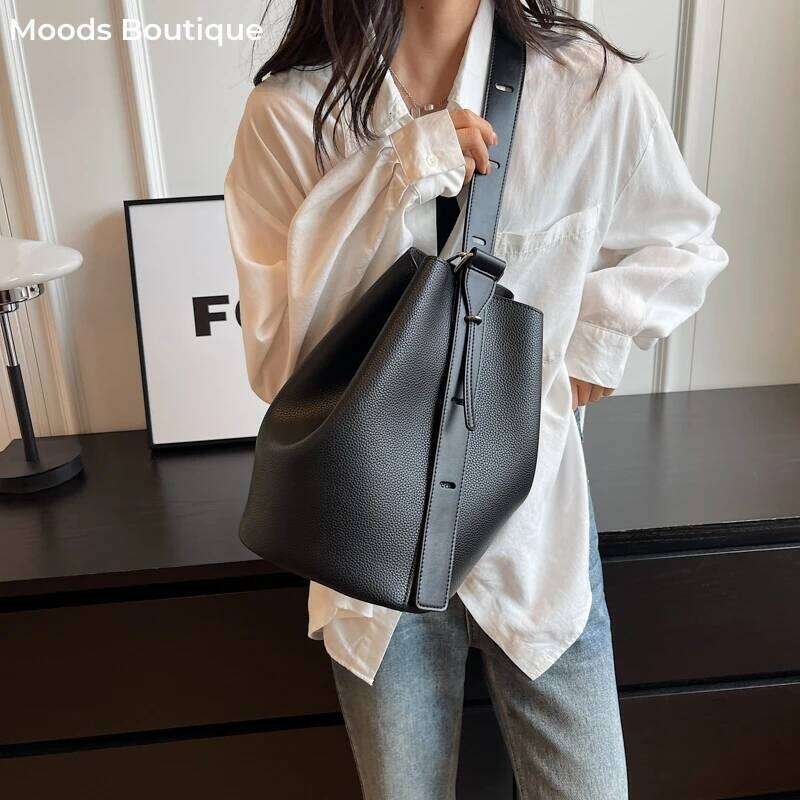 Retro Shoulder Bucket Bag Sets For Women 2-IN-1 Solid Color Large Capacity Cross Body Shopper Totes Designer Handbags
