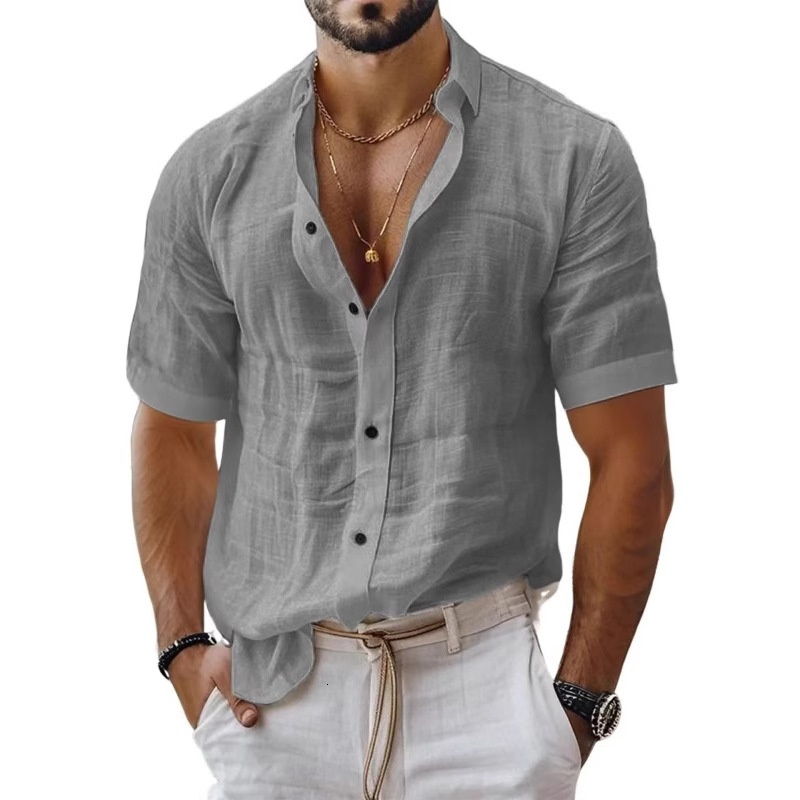 Men's designer T-shirt 2025 European and American men's summer new lapel shirt Solid color short-sleeved multi-functional casual cotton and 