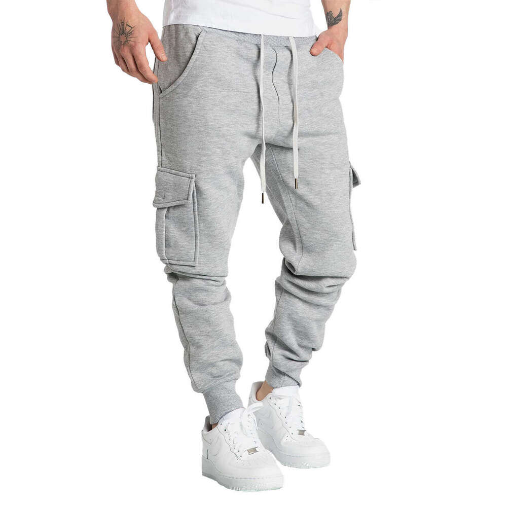 Autumn Winter New Men's Fleece Multi-Pocket Sports Trendy Casual Cargo Pants B5