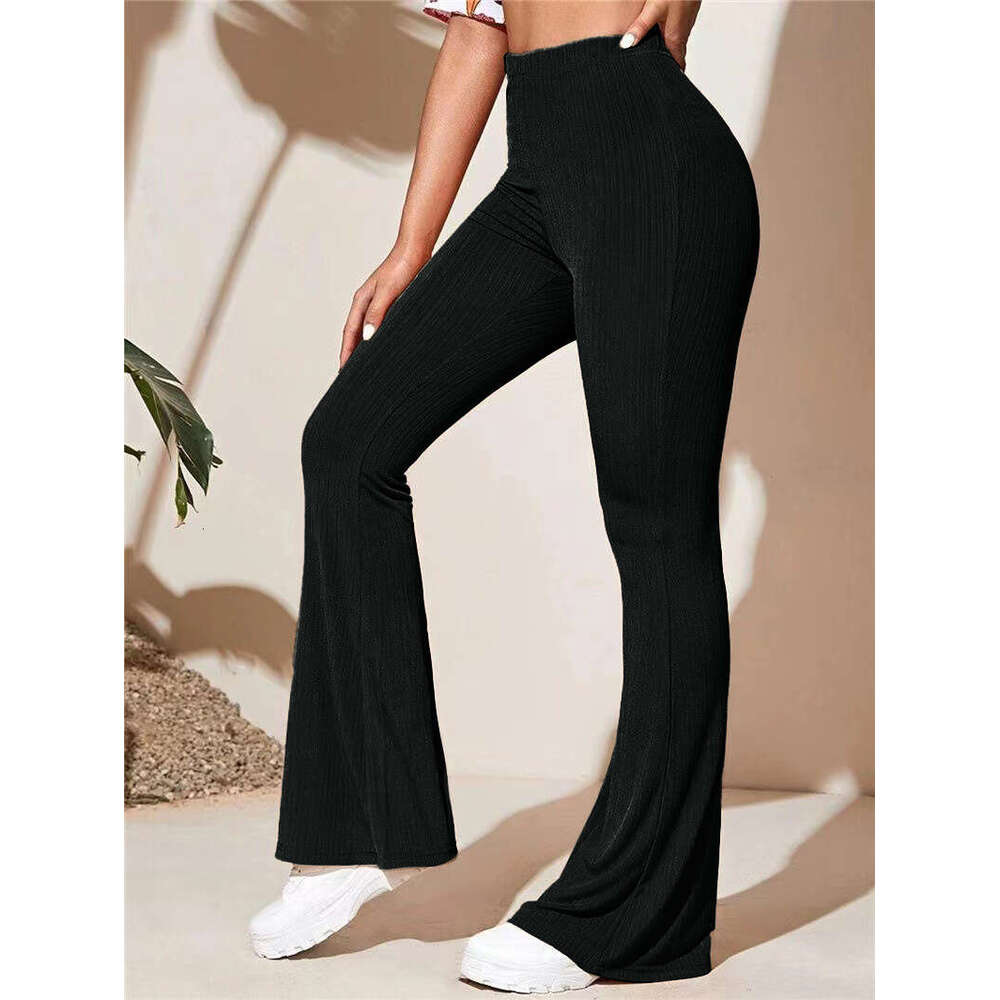 Spring New Commuter Style Women's Ribbed Fabric Mid-Stretch High-Waist Flared Wrinkled Medium Thick Long Pants B5