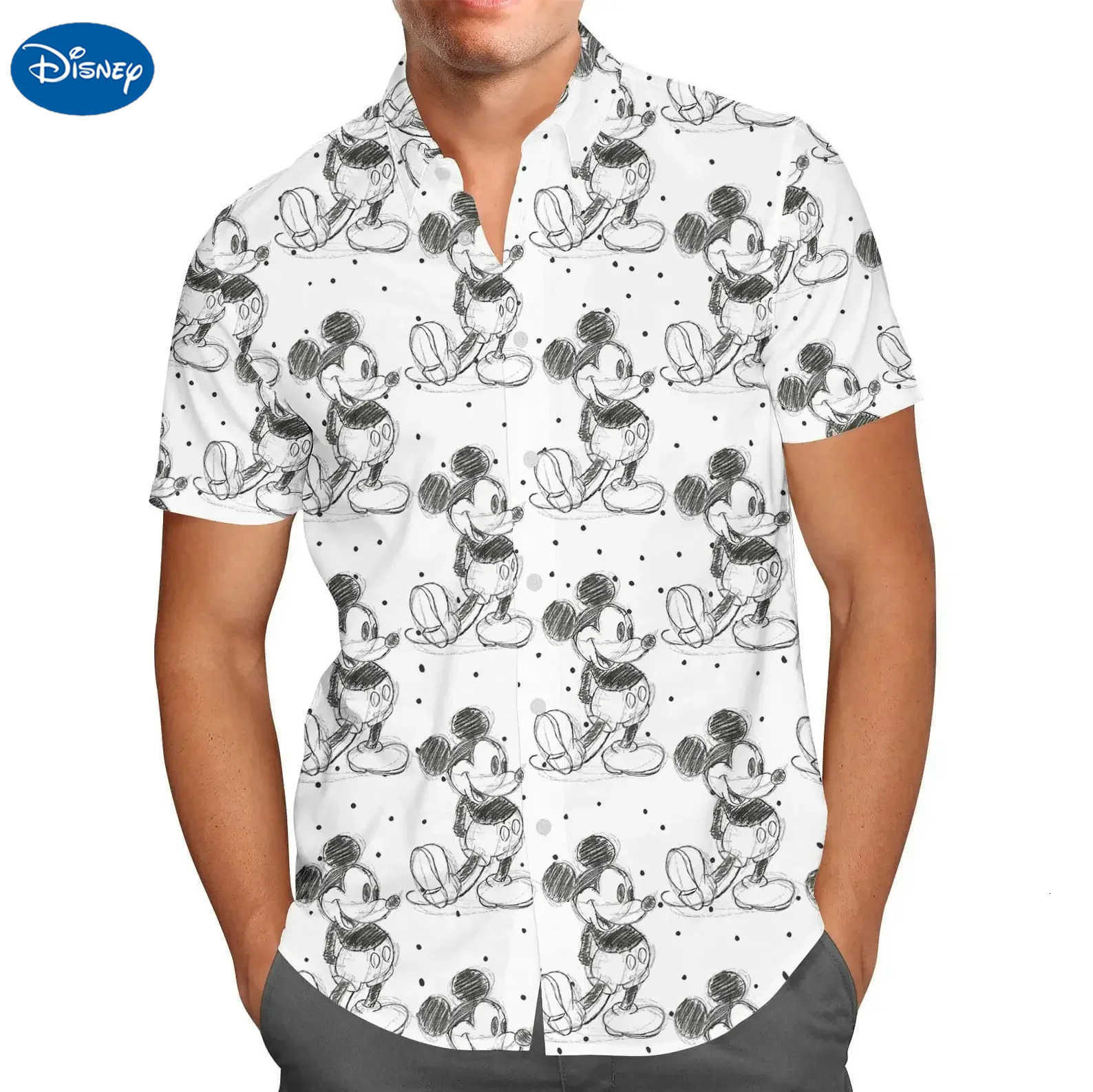 Disney Comic Book Mickey Mouse Friends Hawaiian Shirt Disney Mens Button Down Short-Sleeved Shirt Mickey Mouse Hawaiian Beach Shirt W250718