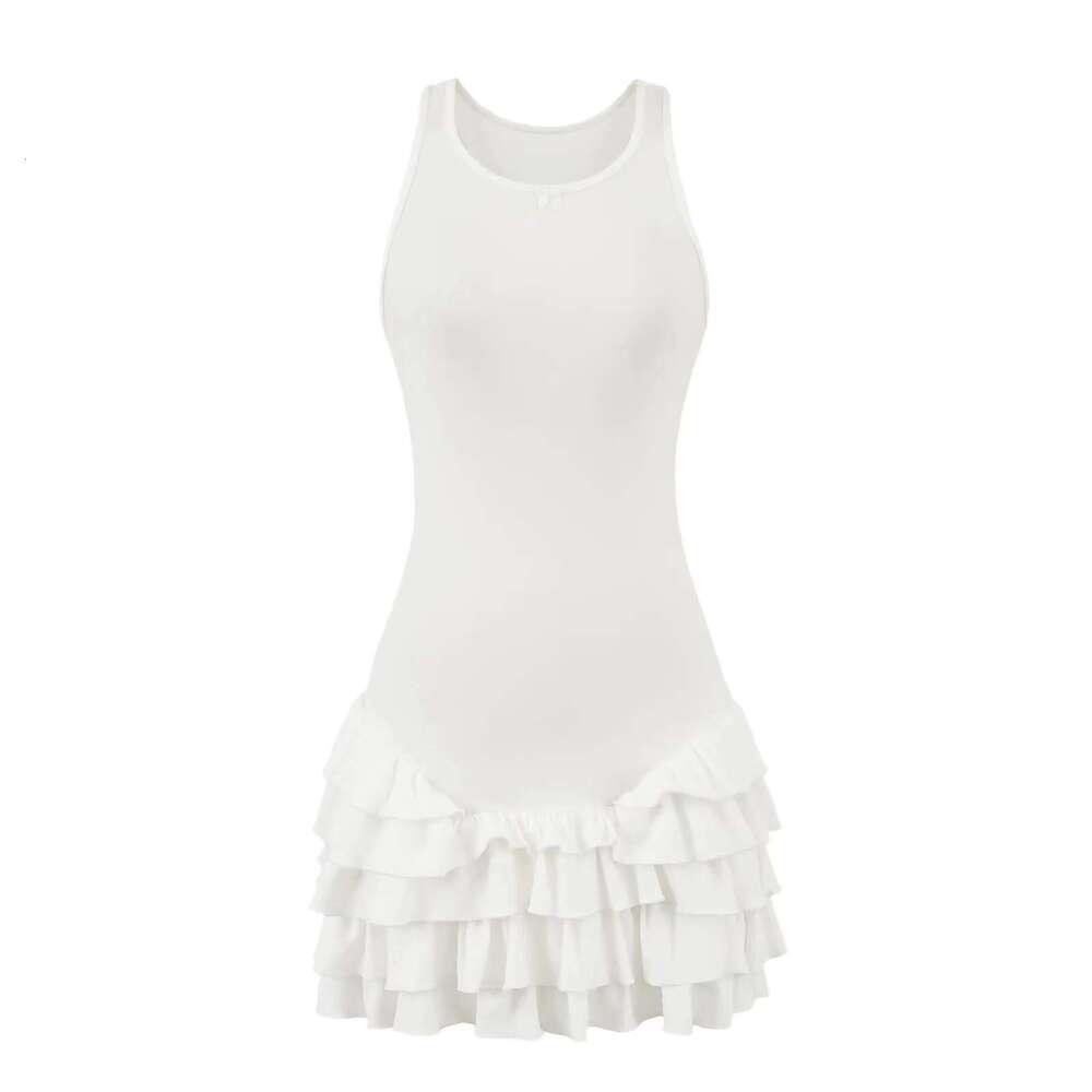 American Style Sexy Hot Girl Bow Sleeveless Underskirt Cake Short Sweet Internet Celebrity Patchwork Mini Tank Top Skirt B5