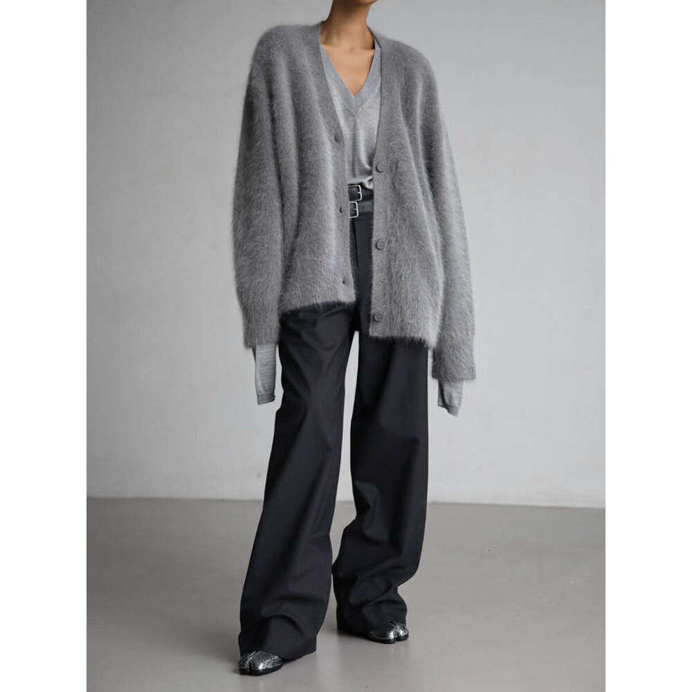 Spring And Autumn Faux Mink Cardigan For Women, Lazy Style Loose Sweater Coat, Soft Long Sleeve Knitted Top B5