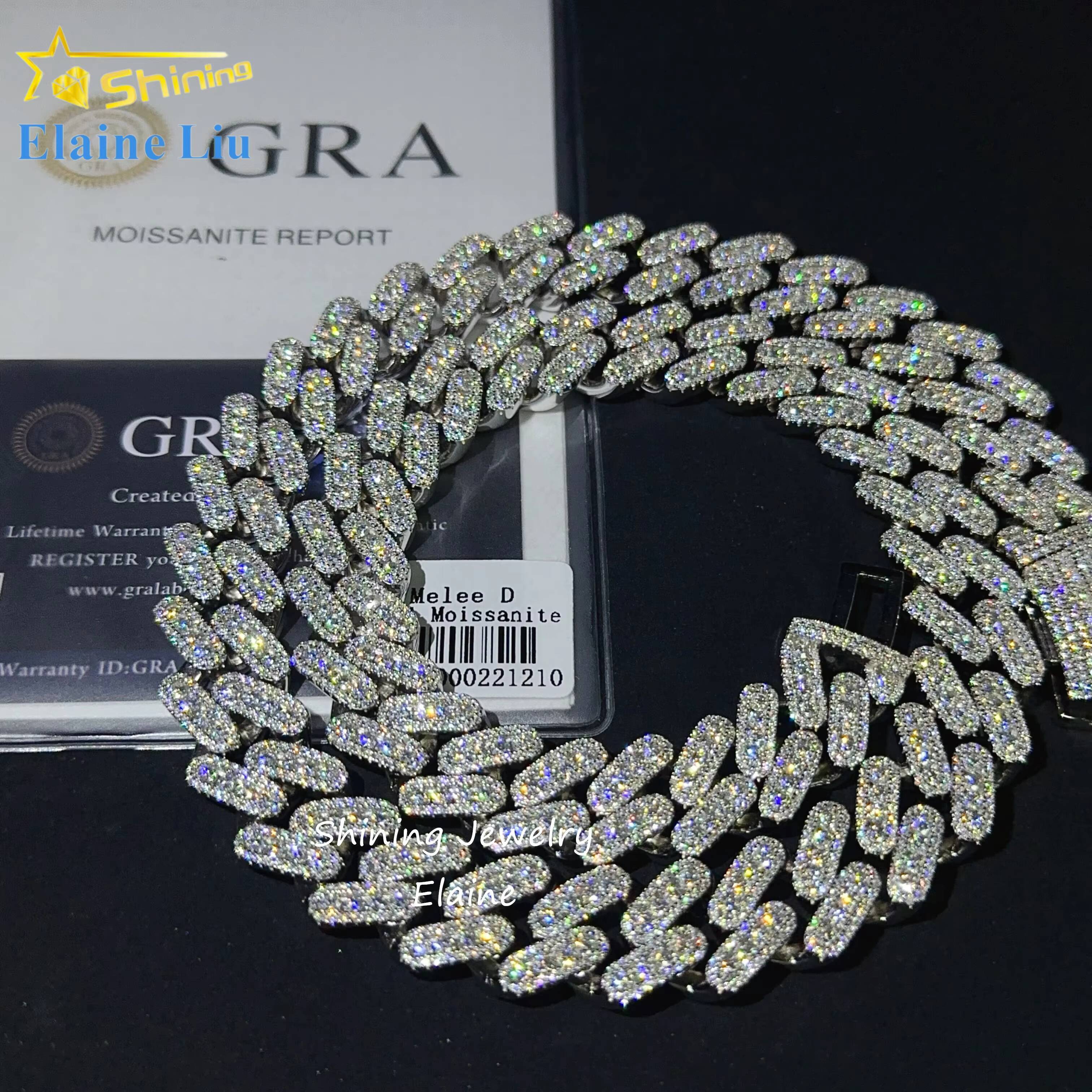 Pass Diamond Tester 925 Sterling Silver Cuban Link Moissanite Diamond Hip Hop Cuban Link Chain