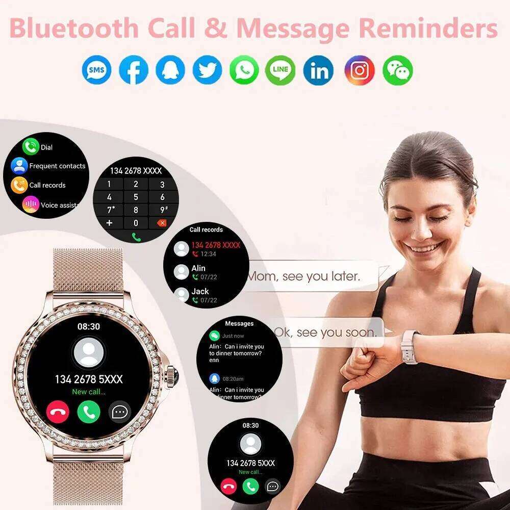 MEVADEN Rosegold Smart Watch Lady Bluetooth Call 100+Sports Mode Fiess Women Smartwatch DIY Dials For IOS Android NX19 free shipping
