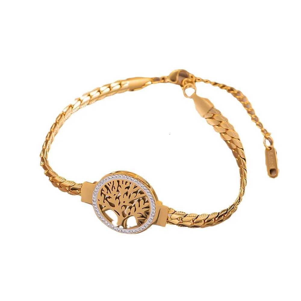 2024 Trendy Creative Personality Gold Color Stainless Steel World Tree Bracelet for Women Luxury Inlay Crystal Bangle Jewelry X250718