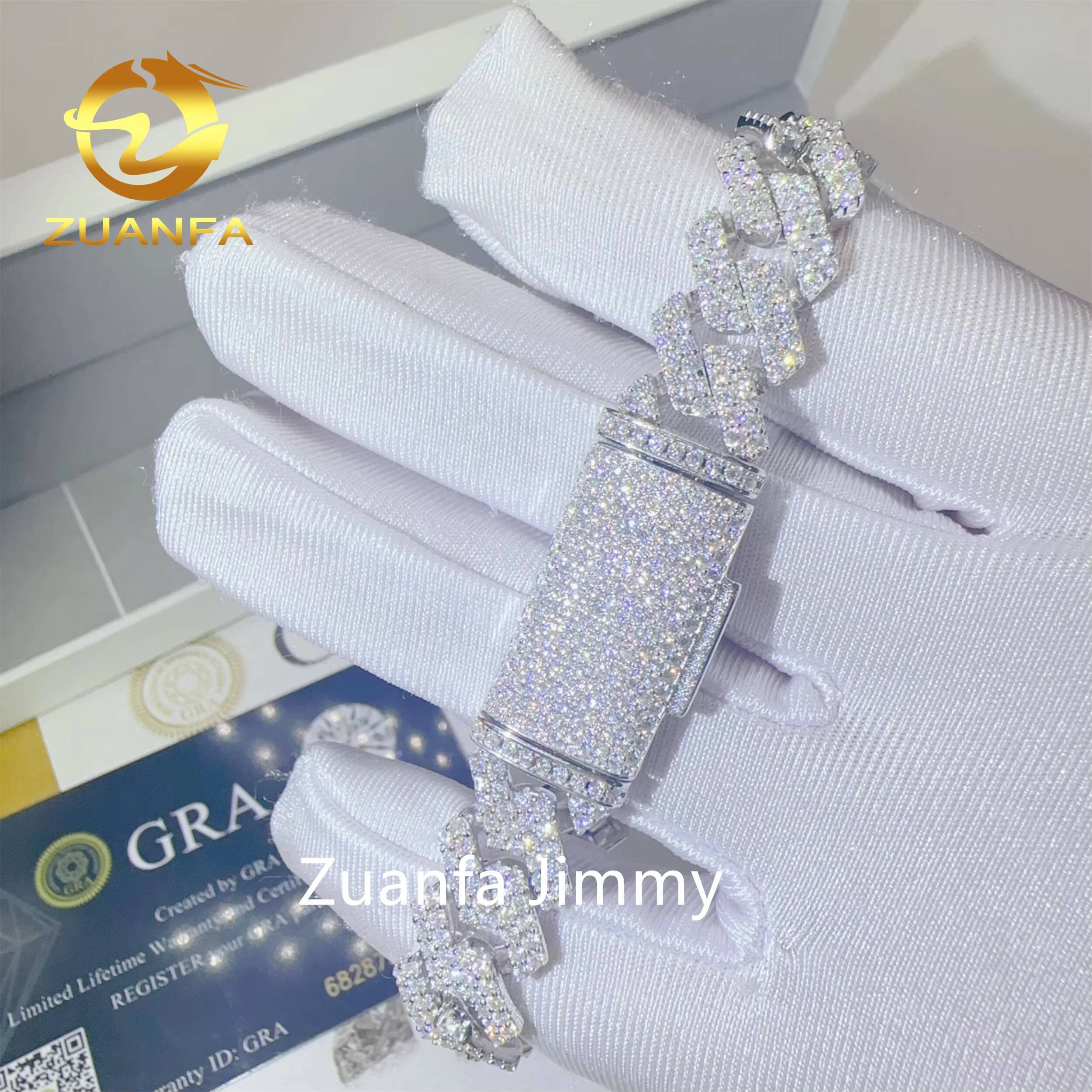 In Stock 13mm 2 Rows 925 Solid Silver Iced Out Hip Hop Jewelry VVS1 Moissanite Diamond Cuban Link Chain Bracelet Men