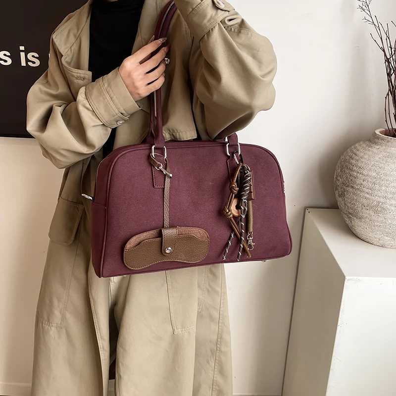 Big Size Women Bowling Bags Suede Pure Color Large Capacity Shoulder Crossbody Bag With Long Strap 2024 Designer Handbags R250717