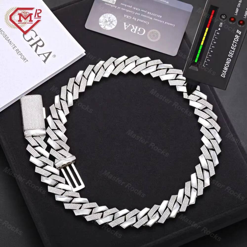 Hiphop 18MM Iced Out Cuban Link Chain Two Style 925 Silver Jewelry VVS Diamond Moissanite Cuban Chain