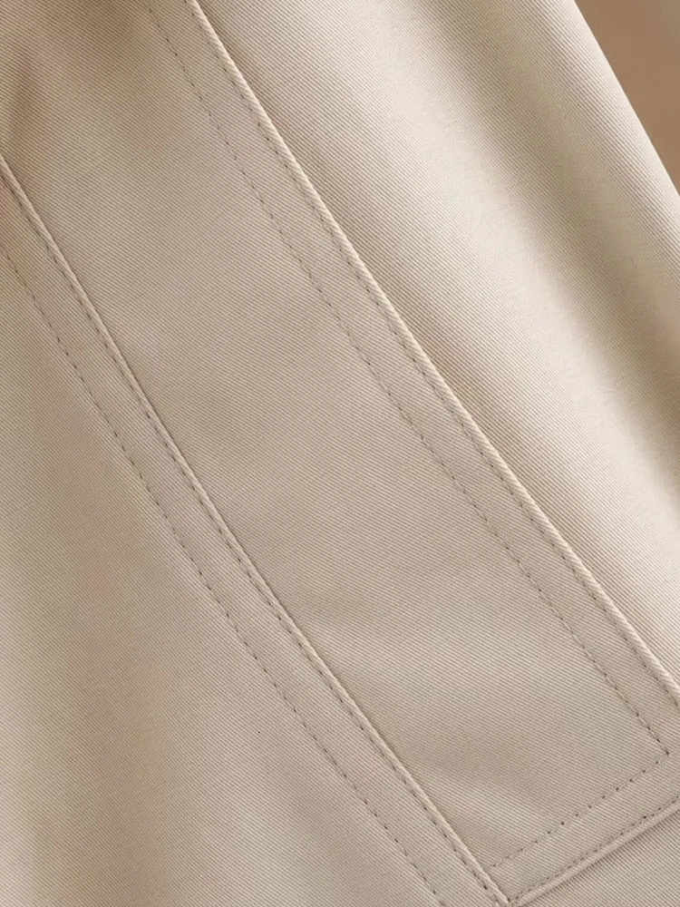 TRZA Double Breasted Crop Trench Coat for Women Fashion Belt Long Sleeve Lapel Collar Chic Outerwear Female Tops 250716