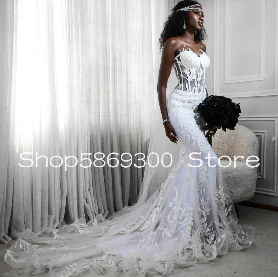 Grace Mermaid Long Beach Wedding Dresses Gillter 3D Lace Applique Sweetheart Garden Boho Bridal Gown Outfit Customsized