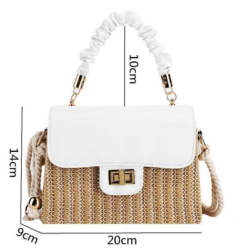 Straw Beach Bag for Women 2021 Summer Pleated Handle Designer Bag Contrast Color Crossbody Purse and Handbag Lady Bolsos Z250718