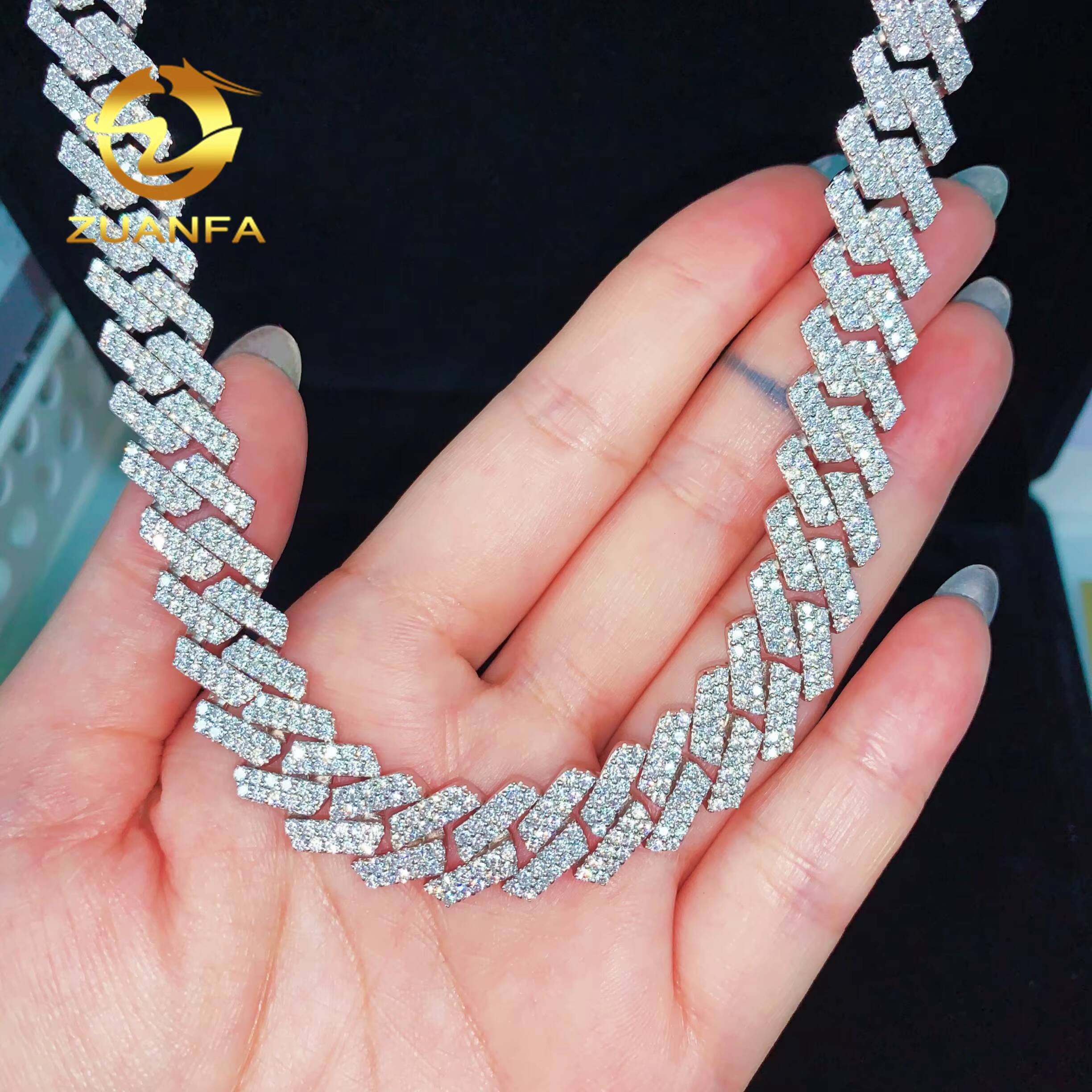 Classic Style 13mm Cuban Links Moissanite Chain Cuban Chain 2 Row Prong Chain Pass Diamond Tester