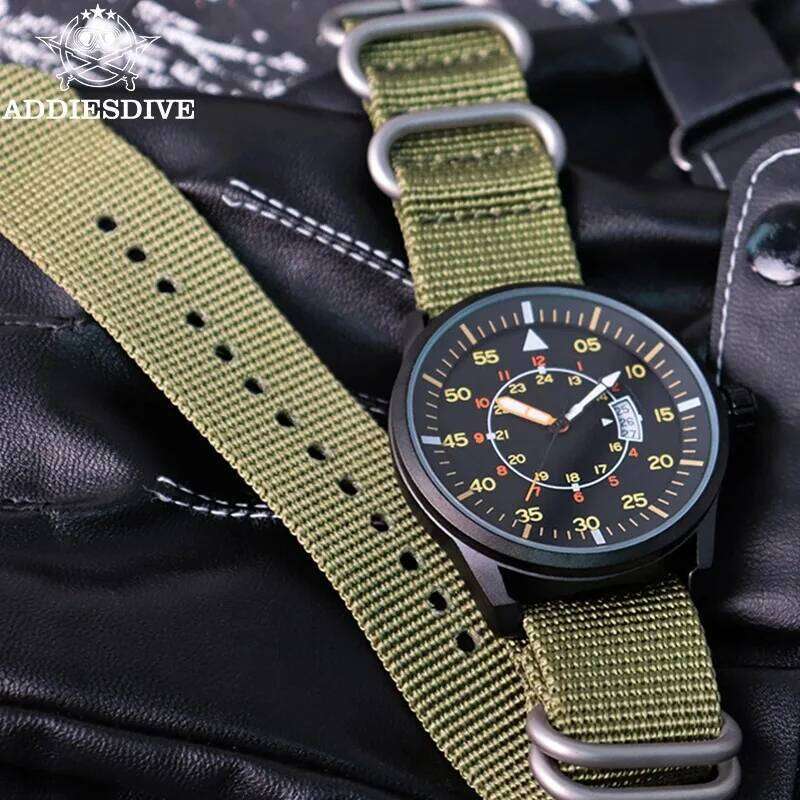 ADDIESDIVE Quartz Watch MY-JD1508 For Men Sports Hardlex Dial Crystal 50M Waterproof Nylon Strap free shipping