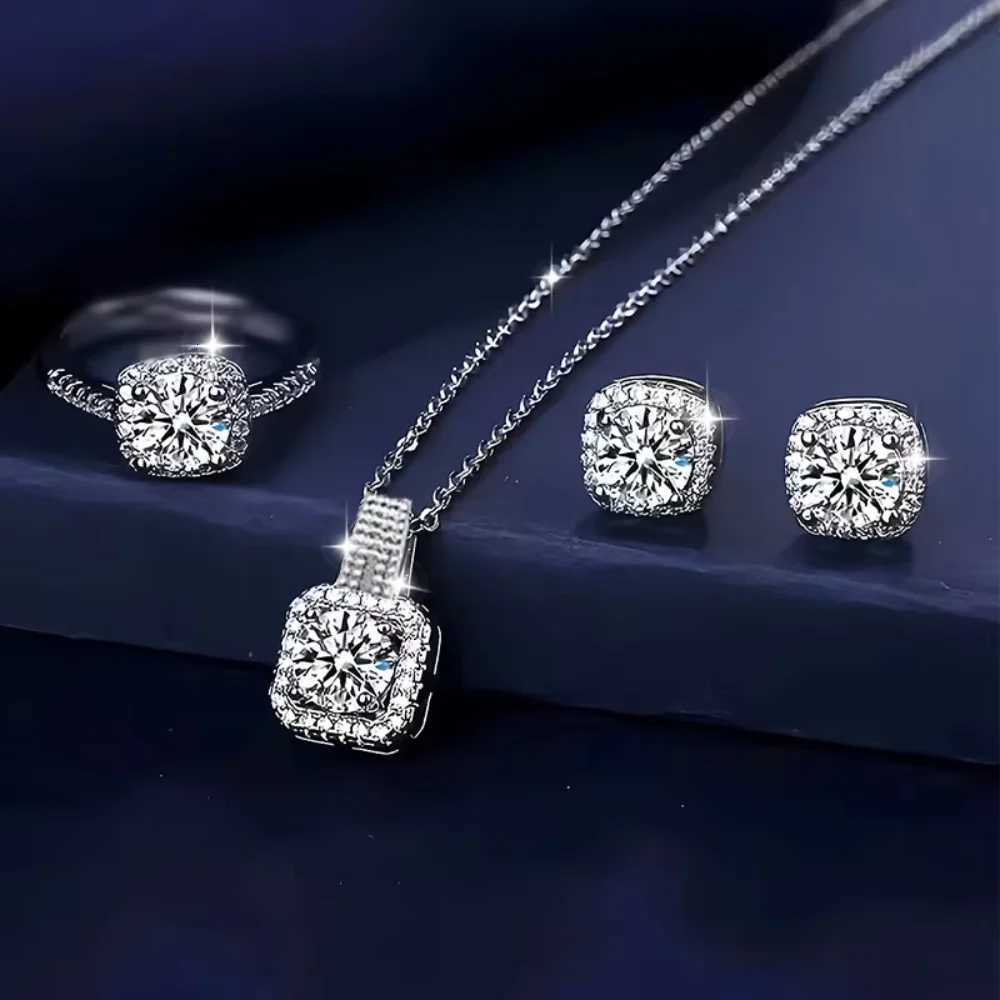 3pcs Set Luxury Brand Shiny Geometric Square Zircon Necklace Earring Rings for Women Charm Fashion Jewelry Set Anniversary Gift X250718