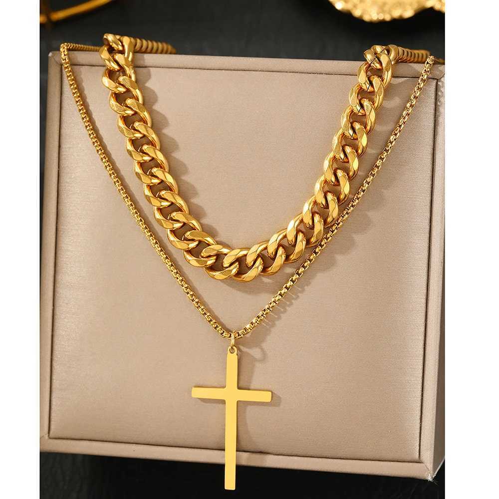 DOTIFI Stainless Steel Simple Cross Pendant Necklace Mens Fashion Double Layer Classic Retro Punk Necklace Jewelry Party Gifts X250718