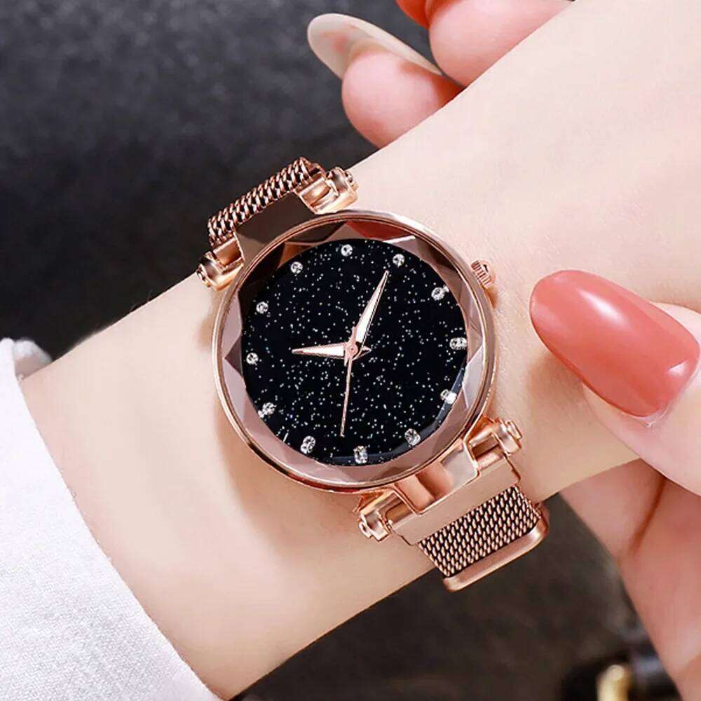 free shipping 5pcs Fashion Starry Sky Watches Magnet Buckle Mesh Belt Dia Quartz Watch Women Dress Clock Wristwatches for Girl Gift