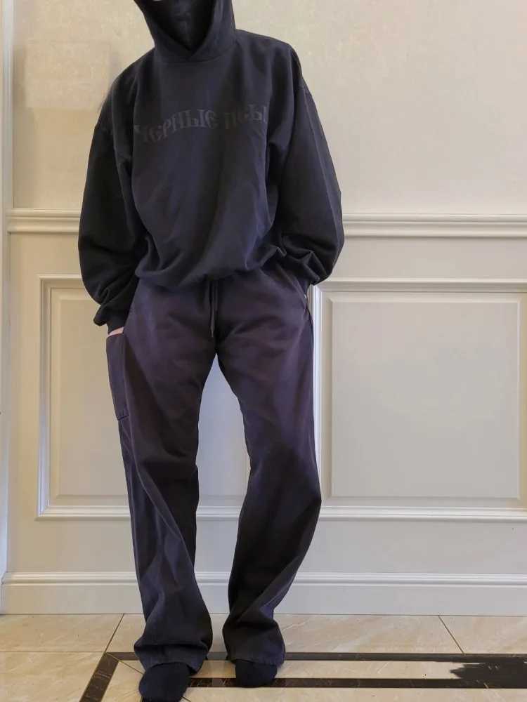 Black Oversize Vultures YZY Russian Print Hoodie Men Women 1 1 High Quality Vintage Cotton Pullovers X250718