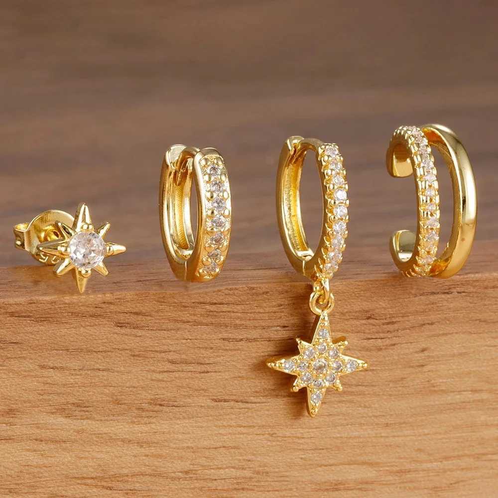 4pcs Fashion Stainless Steel Cubic Zirconia Star Dangle Earring Set for Women Cartilage Piercing Earring Ear Clip Korean Jewelry X250718