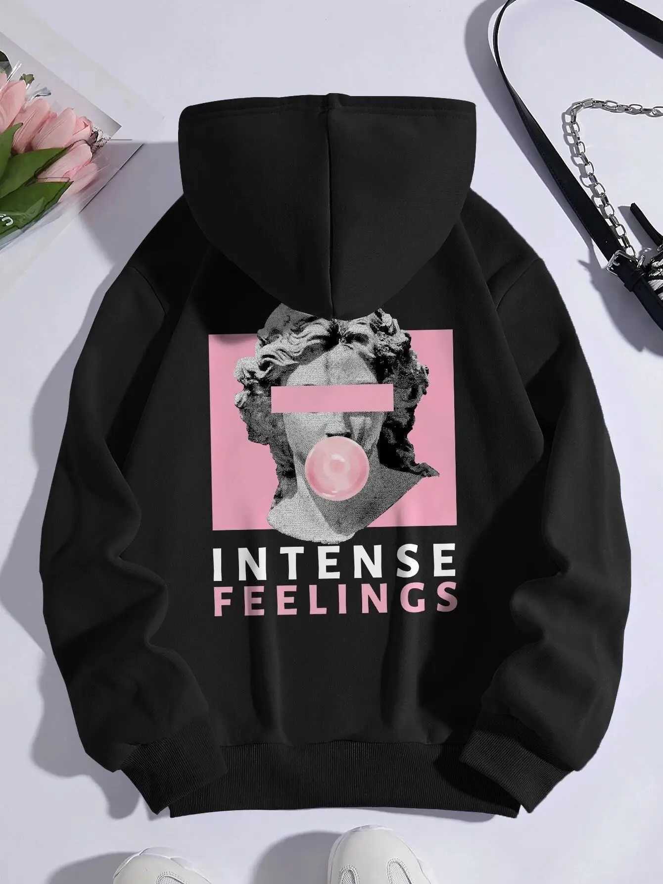 Sculpture Intense Feelings Printing Women Hoodies Casual Sports Tide Hoodie Face Warm Comfortable Hooded Fashion Streetwear XJ250717