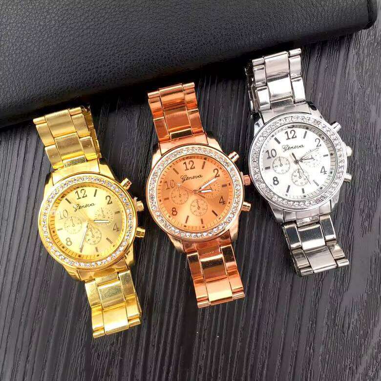 Geneva Style Quartz Watch - 37mm Stainless Steel Women's Diamond Watch | Luxury Gold/Silver/Rose Gold Dress Watch with Crystal Accents