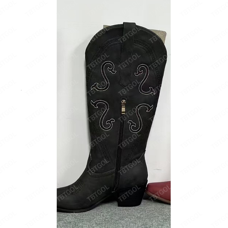Women Cowboy Boots Retro Thick Heel Western Boots Autumn Winter Embroidered Zipper Boots Christmas Music Festival Fashion Outdoor Boot XY52