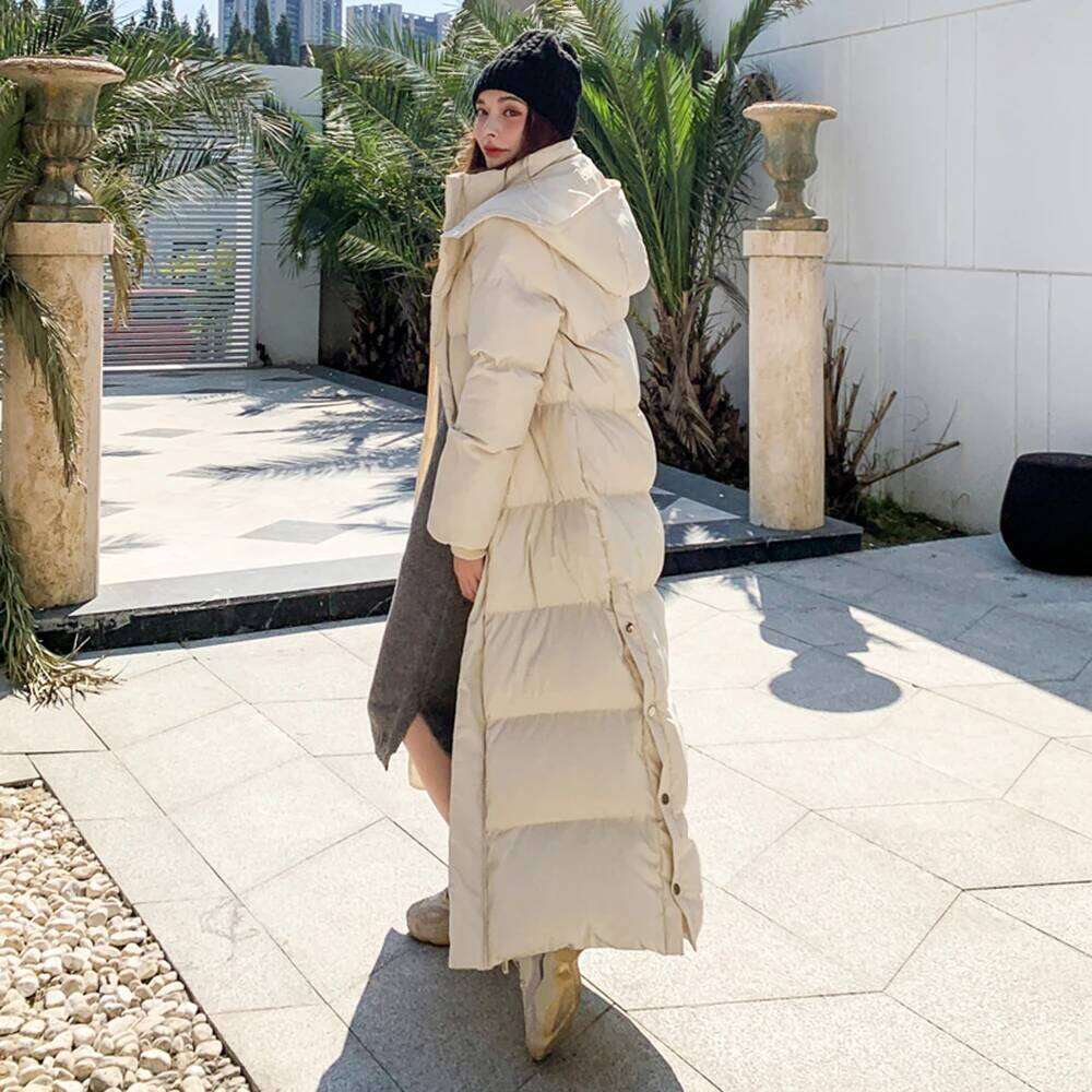 Women X-Long Hoodie Down Coat Cotton Padded Ankle Length Lengthened Thicken Warm Hooded Overcoat Snowwear Oversize Dropshipping MDNG