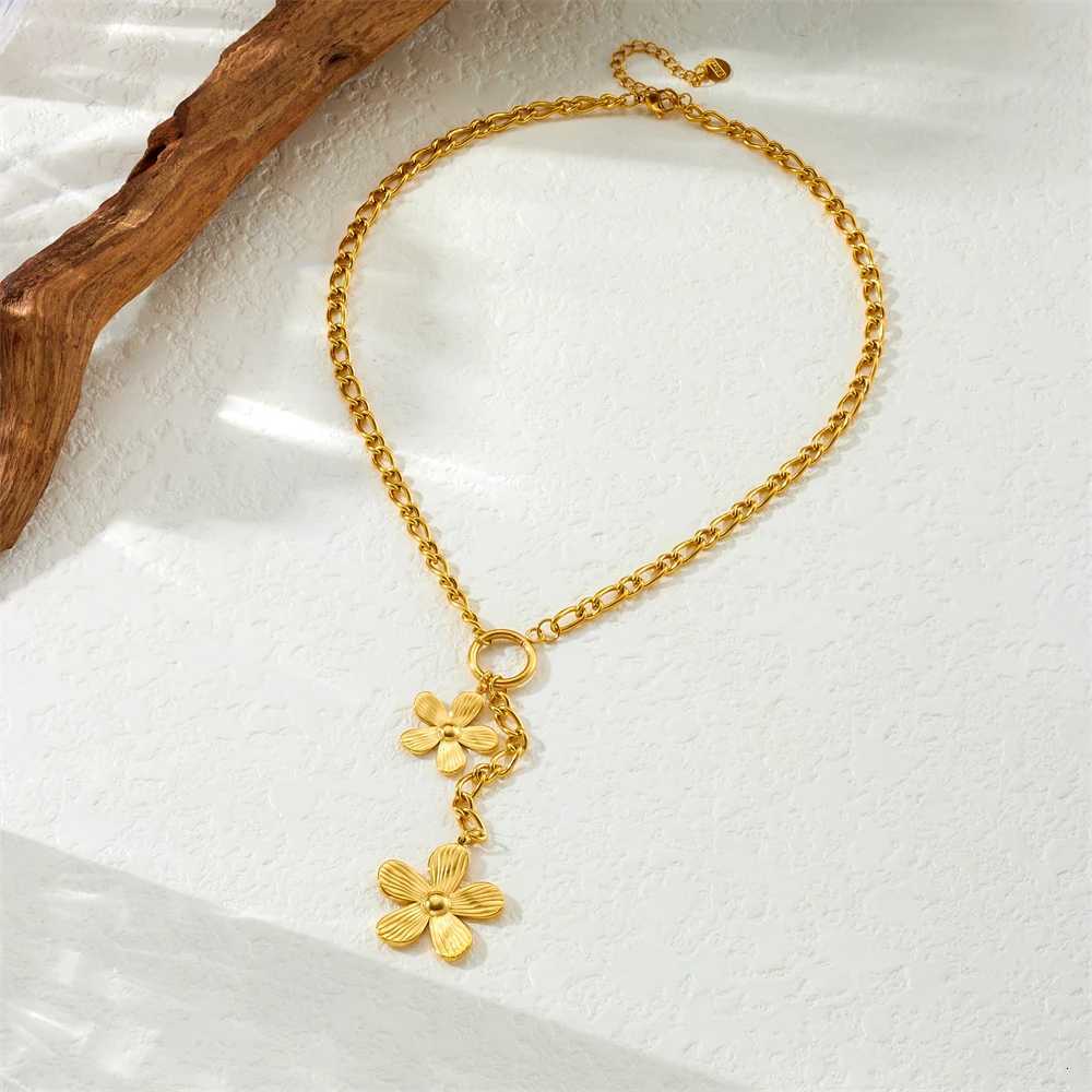 316L Stainless Steel Gorgeous Five Leaf Flower Tassel Pendant Necklace Women Trend Fashion Neck Jewelry Holiday Gift X250718