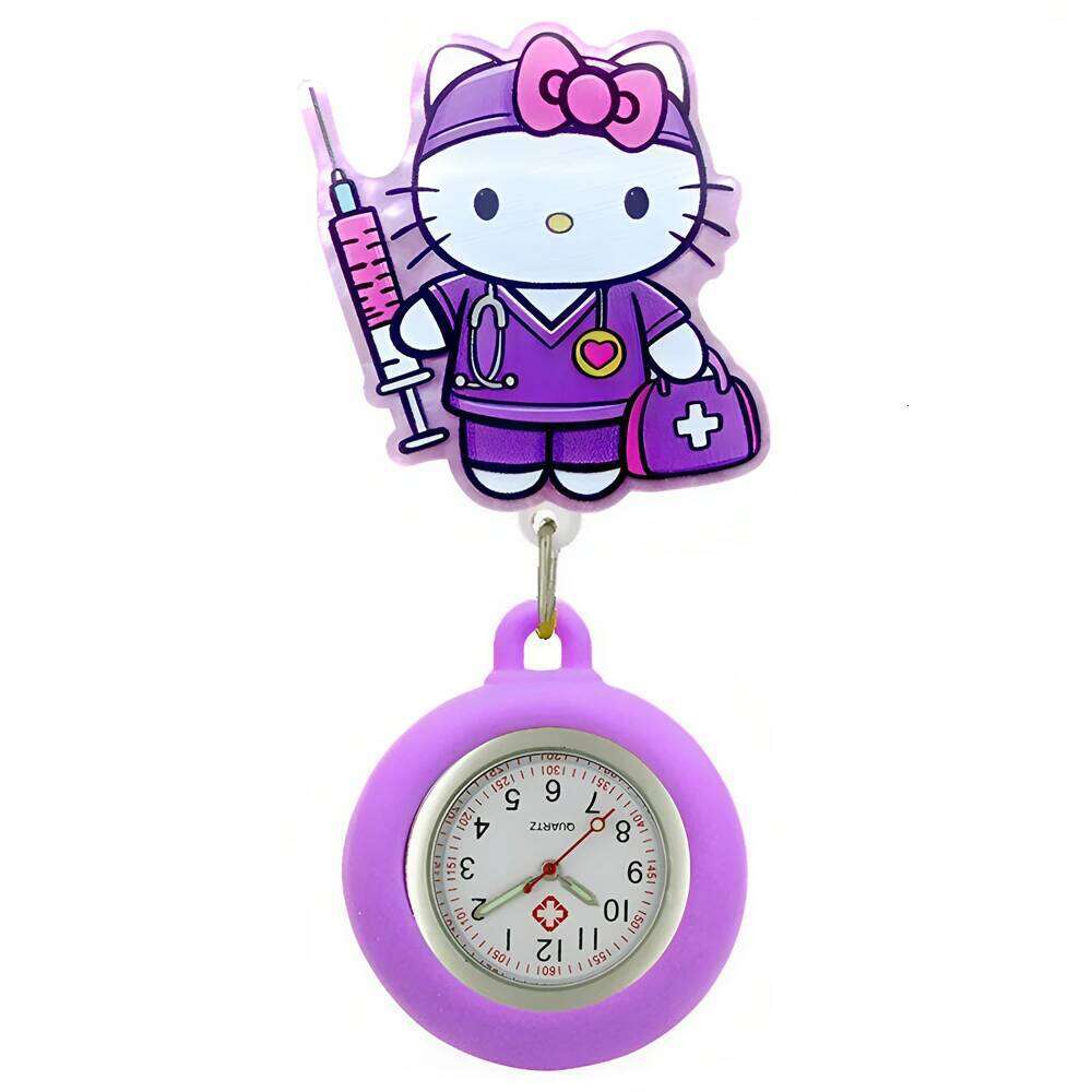 free shipping MINISO Lovely Cartoon Kitty Cat Hospital Nurse Doctor Medical Workers Office Badge Reel FOB Pocket Watches Hang Clock