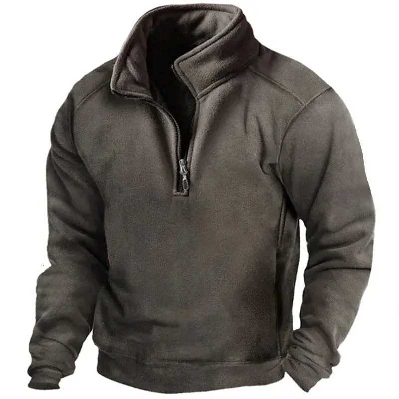 2025 Mens Half-Zip Sweatshirts Autumn Male Stand Collar Loose Solid Color Pullover New Mens Trend Casual Army Green Hoodies XJ250714