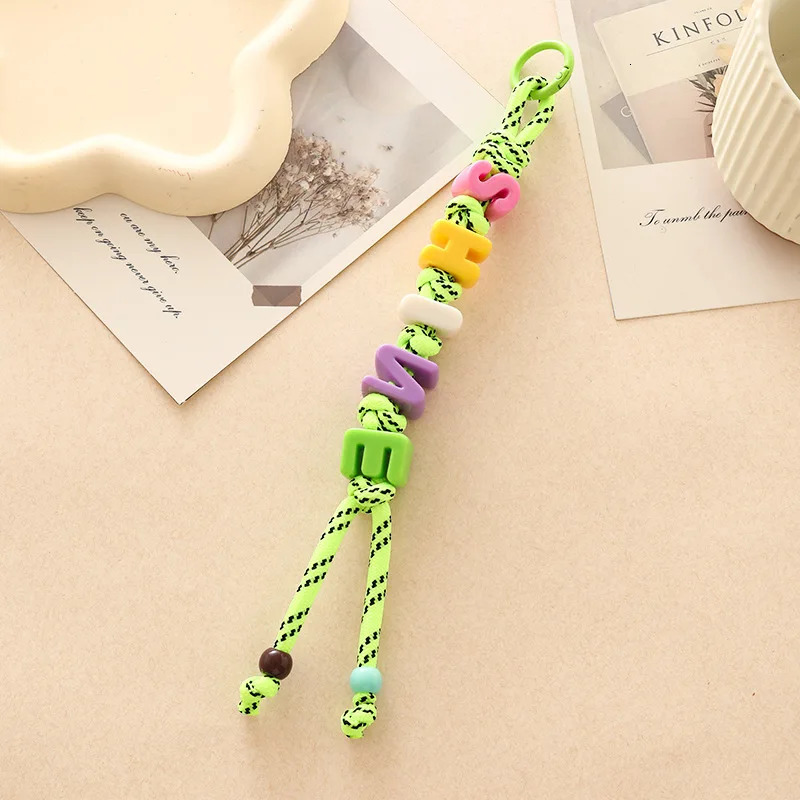 Dopamine Acrylic Beads Letter Colored Braided Rope Backpack Pendant Keychain Y2K Women Men Bag Car Beaded Keyring Accessories 250717