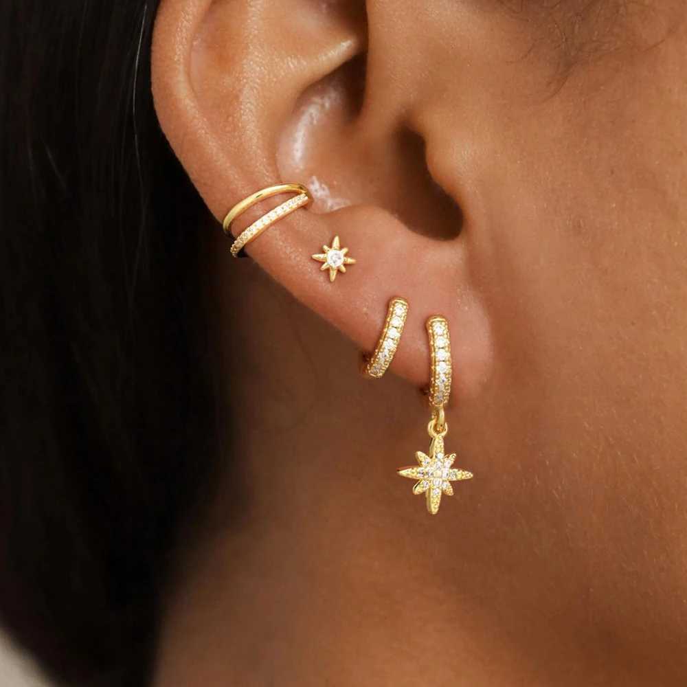 4pcs Fashion Stainless Steel Cubic Zirconia Star Dangle Earring Set for Women Cartilage Piercing Earring Ear Clip Korean Jewelry X250718