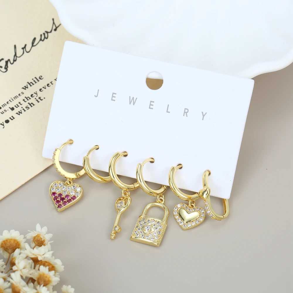 6pcs Mix and Match Trendy Dangle Earrings Set for Women Gold Color Plated Cubic Zircon Jewelry X2507181