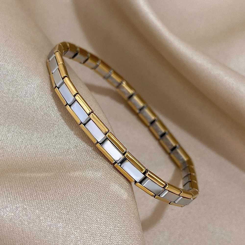 5/10mm Two Tone Titanium Steel Bracelet Men Simple Elastic Metal Stainless Steel Watch Strap Detachable Bangle X250718