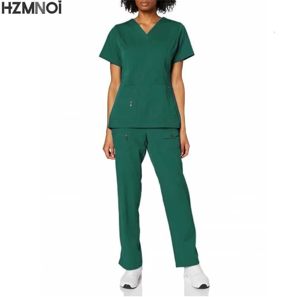 New Nurse Uniforms Elatic Solid Tops Pants Woman Man Scrub Trousers Dental Vet Hospital Pet Clinic Medical Uniform Scrub Sets Z250718